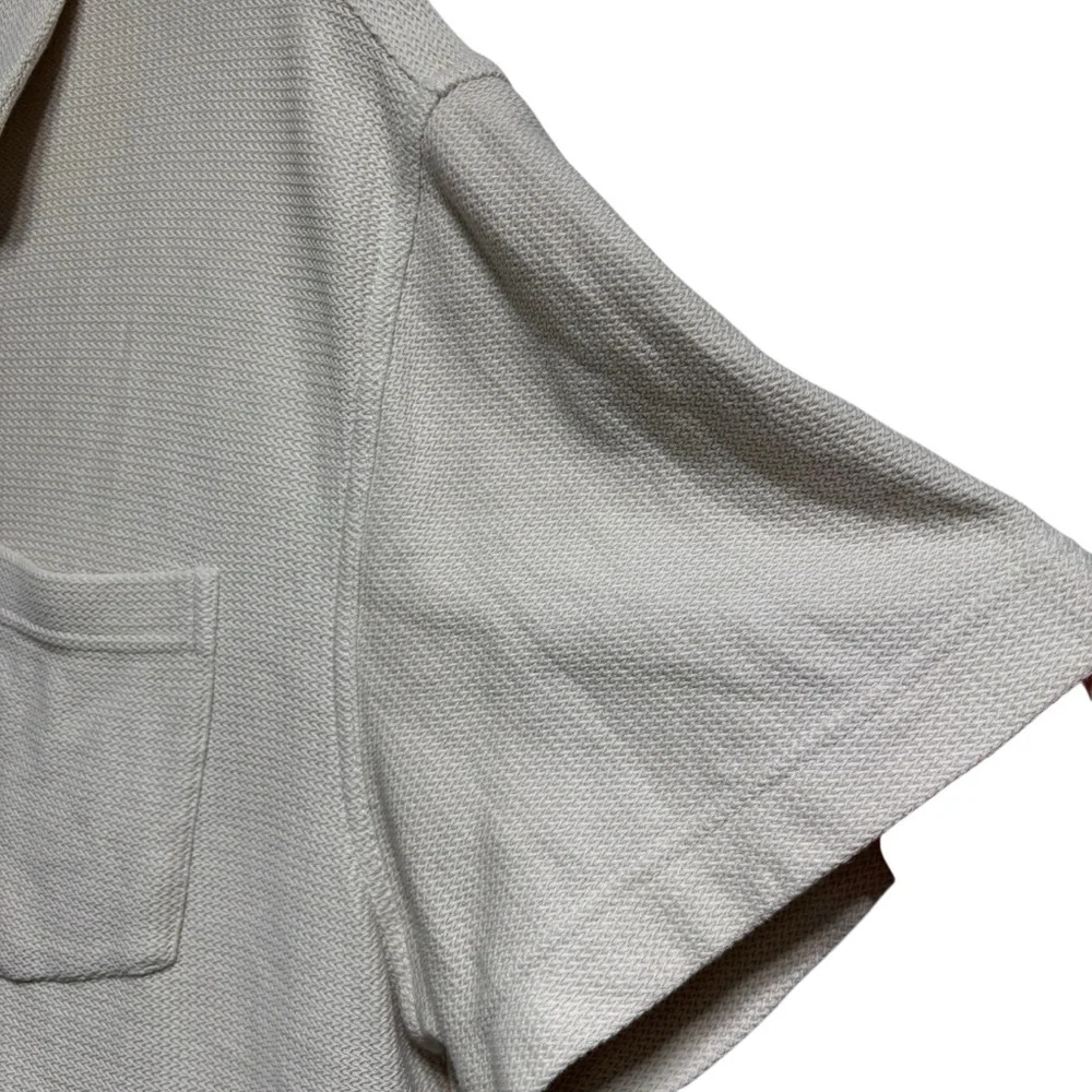 Banana Republic Mens XL Cream Textured Waffle Knit Cotton Pocket Polo Shirt #309